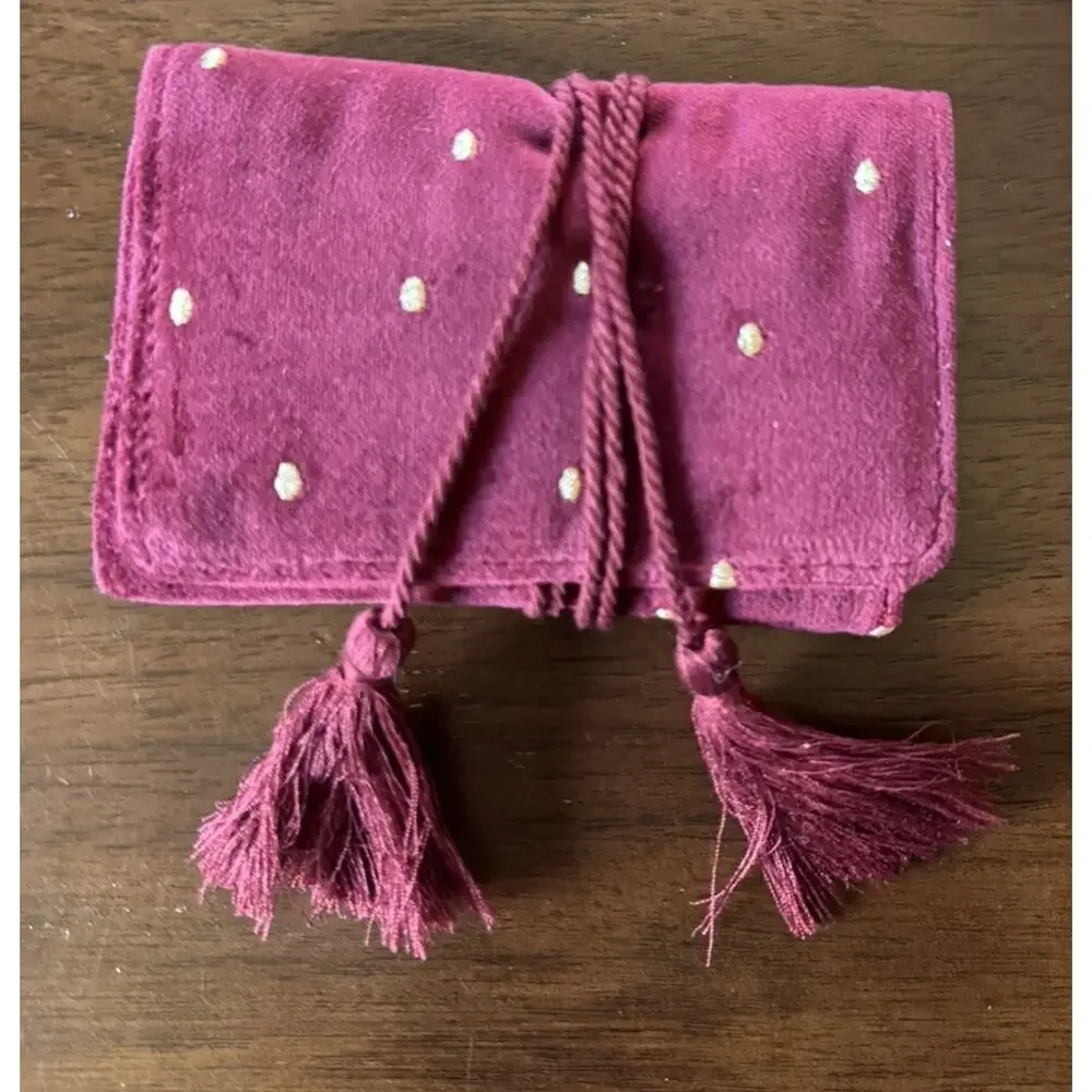Sezane Burgundy Gold Mini Jewelry Case / Travel Pouch